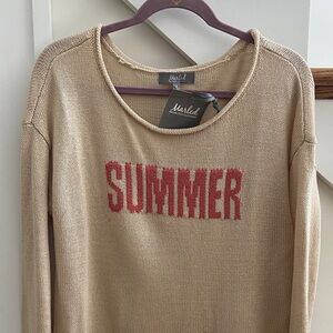 Marled Beige Sweater with Red Lettering